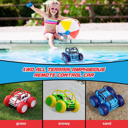 Amphibious Remote Control Car, 2.4Ghz Rechargeable Stunt Car, 360° Flip Waterproof All Terrain Toy, 15KM/H Xmas Gift
