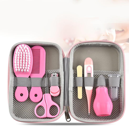 Buachois Set Baby Grooming Kit, Infant Safety Care with Hair Brush Nail Clipper Nose Cleaner Finger Toothbrush Scissor