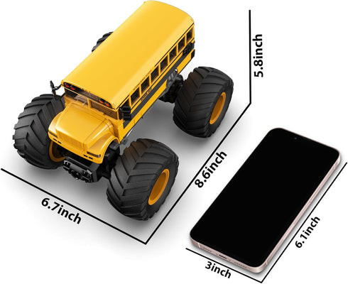 1/18 2.4GHz Remote Control School Bus Toy for Kids, RC Monster Truck Toy with LED Lights & Sound, Rechargeable Electric