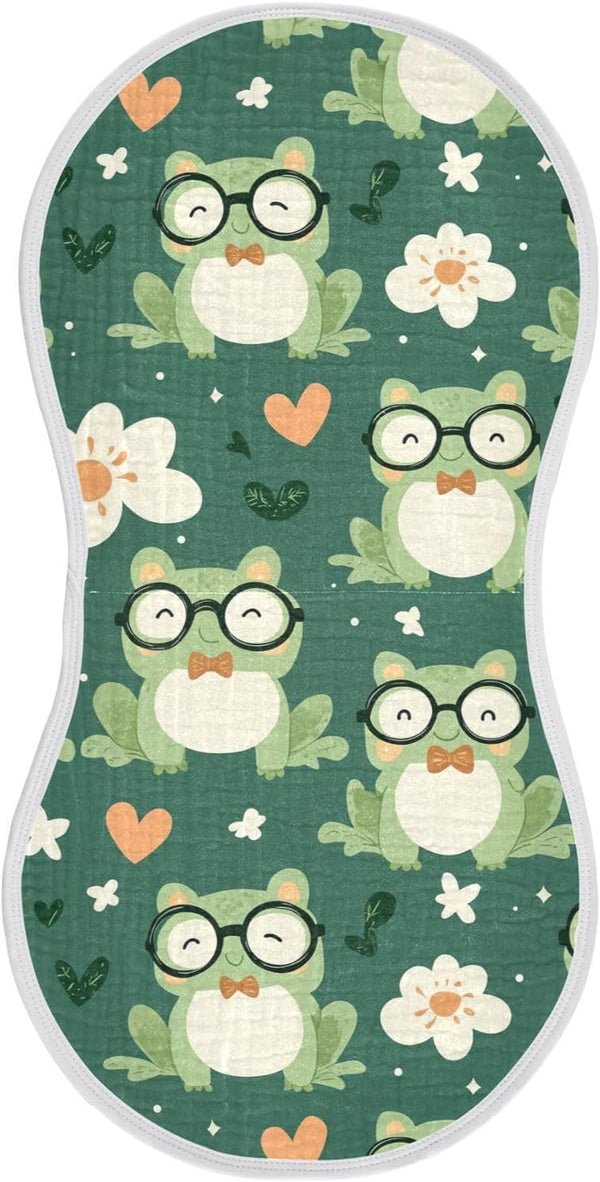 tplaotee Green Cute Frogs Glasses Spring Cotton Muslin Cotton Burp Cloths Easy Care