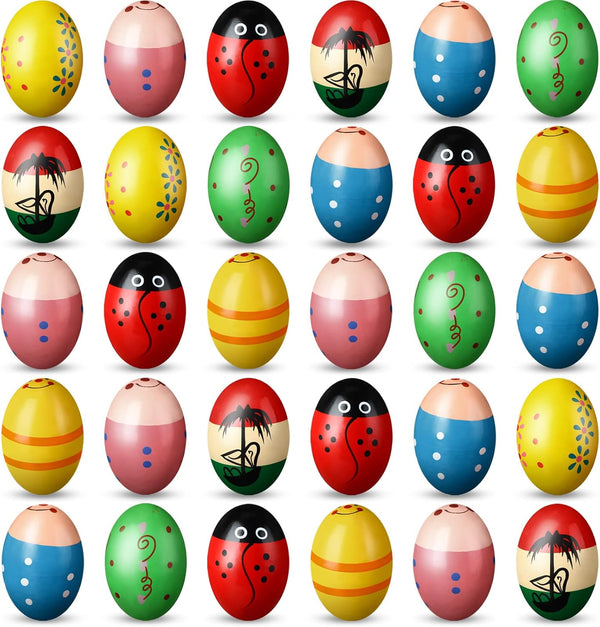 Zhanmai 28 Pcs Easter Wooden Shakers Eggs Musical Maracas Egg Percussion Instruments