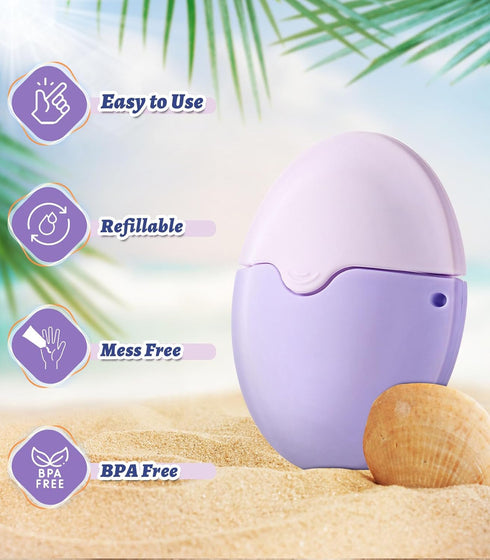 Sunscreen Applicator for Kids - BPA Free Refillable Roll on Sponge Sunscreen, Suncream & Sun Lotion Applicator For Kids, Adults & Families - Holds 1.9fl oz, Perfect Size for Travel (Purple)