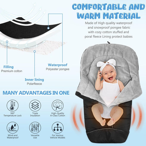Pugwoy Universal Baby Footmuff for Strollers,Stroller Cover for Winter with Hooded Design,Waterproof and Windproof
