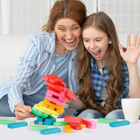 Coogam Wooden Blocks Stacking Game with Storage Bag, Toppling Colorful Tower Building Blocks Balancing Puzzles