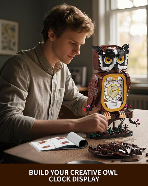 TYCOLE Set, 8-14 (964Pcs) Owl Clock Building Blocks STEM Building Toys with Functional Clock, Collectible Bird Display