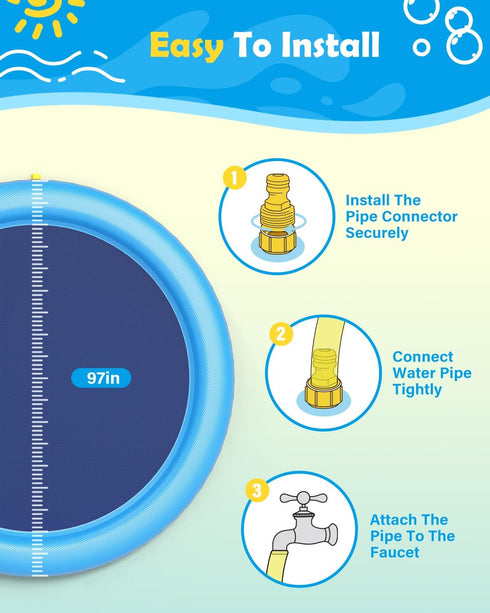 97" Summer Peteast Splash Pad for Dogs & Kids, Anti-Slip Doggie Splash Pad, Thicken Sprinkler Pool Outdoor Water Toys