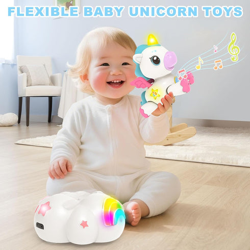 6 12 1+ Tummy ABC/123 1 Musical Unicorn Toys for to Months - Baby Crawling Toy with Light-up for Year Old Girl