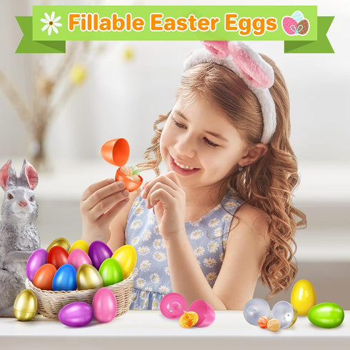 2000 2.3" 24 SpringFlower PCS Plastic Easter Eggs With Golden Easter Eggs, Empty Easter Eggs Fillable, Colorful Bright