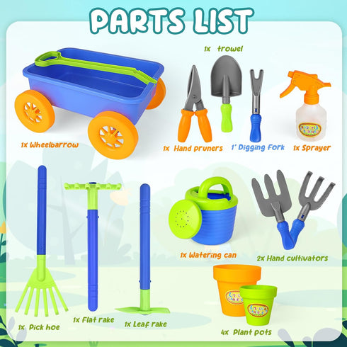 Wheelbarrow Set 10 4 Set deAO Kids Garden Wagon and Gardening Tools Play Includes Accessories and Plant Pots,Great