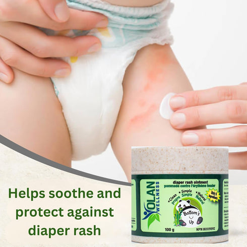 Bottoms Up Diaper Rash Ointment by Olan Wellness Thick Zinc Oxide Barrier Cream, Melts on Contact, Helps Soothe