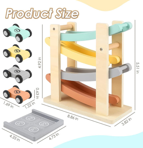 1 2 4 4 1-3 Joyreal Montessori Toddler Toys for Year Old - Level All-Wooden Car Ramp Racer Toys with Mini Cars