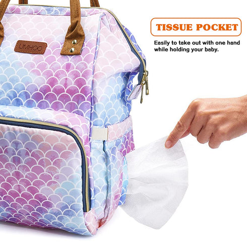 LIMHOO Backpack, Mermaid Diaper Bag Waterproof Baby Care Bag, Women Travel Baby Nappy Changing Bag