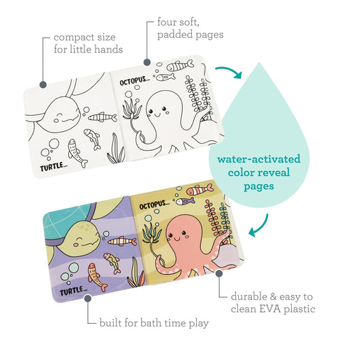 Infantino Color Reveal Bath Book, Baby & Toddler Water Reveal Book for Bath Time Fun, Ocean Theme, Mess-Free, Soft EVA