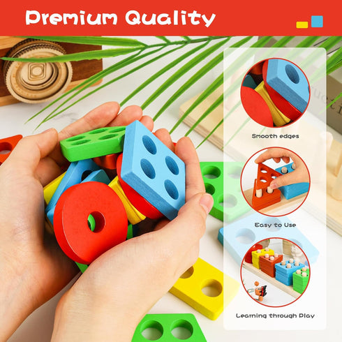 3 Otters 20PCS Wooden Sensory Toys - Montessori Stacking Sorting Toys, Toddler Learning Activities & Puzzles