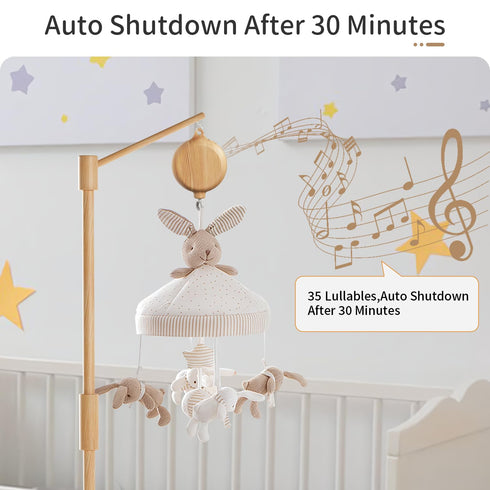 57.4 Inch FEISIKE Baby Crib Mobile Arm with Music Box Spin Motor, Mobile Arm for Crib Wooden Nursery Decor Hanger
