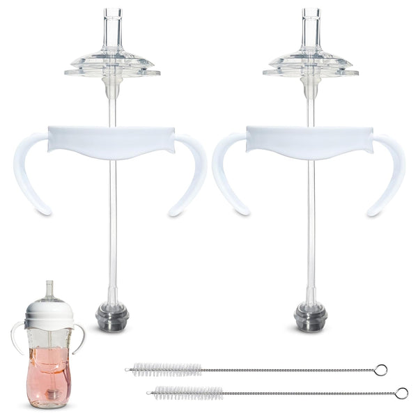 Straw Cup Conversion Kit for Philips Avent Natural Baby Bottles, 2-Count Food Grade Silicone Straw Nipples and Handles