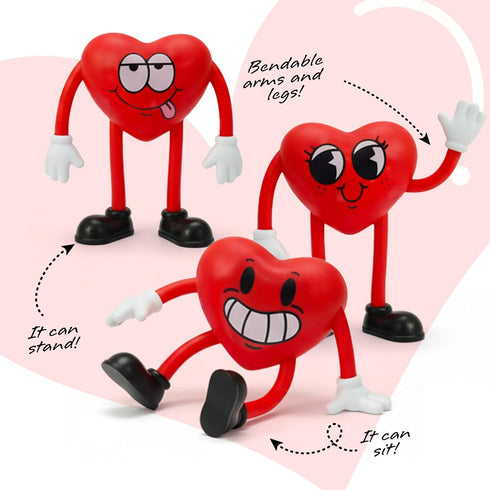 12 Pack ArtCreativity Heart Bendables - - Bendable Valentine Toys for Kids - Valentine Gift Party Favors for Boys