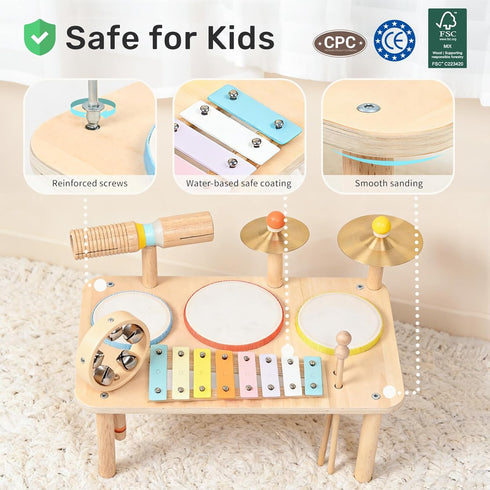 Set 9-in-1 1-3 1-3 WINGYZ Kids Drum Montessori Toys for Year Old & Wooden Musical Instruments for Toddlers, Baby