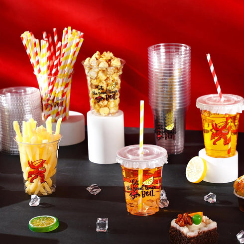 50 Pack 12oz Country Domensi Crawfish Boil Plastic Cups with Straws, Disposable Seafood Party Supplies for Lobster