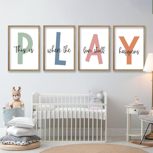 TQianJiang 11x16 Inch Set 4 This Is Where The Fun Stuff Happens Kids Playroom Wall Art Of Rustic Kids Wood Framed Boy