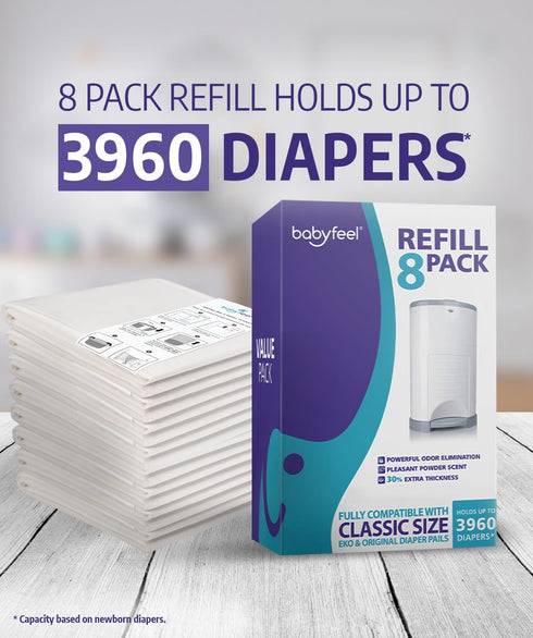 8 Pack 30% 3960 Babyfeel Refills Compatible with DEKOR CLASSIC Diaper Pails | | Exclusive Extra Thickness | Diaper Pail
