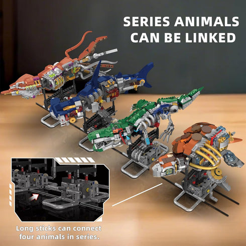 Set Set 8-14, Enthusiasts631PCS Mechanical Shark Building with Lights, Rotatable Link Components & Display Stand, STEM