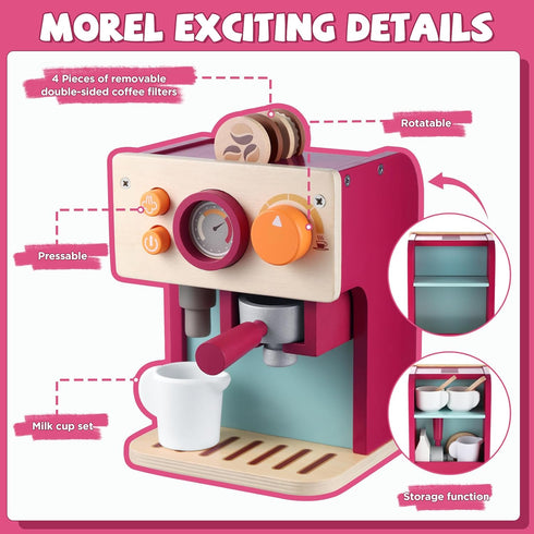 3 4 5 Set GAGAKU Wooden Coffee Machine Toy for Toddlers, Montessori Learning Toys for Year Old Girls & Boys, Realistic