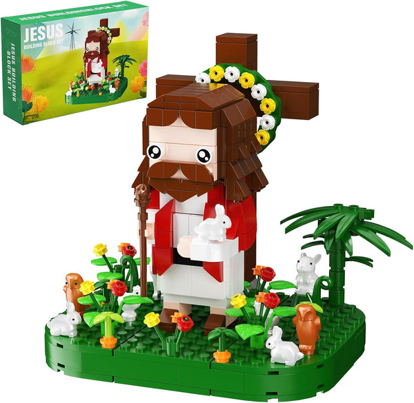 FCEYOUT Jesus Building Block Set, Cross Bible Story Jesus Figures, Creative Christian Toy,