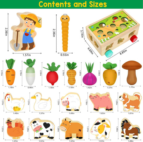 Toddlers Montessori Educational Wooden Shape Sorting Toys with Vegetables & Farm Animals for Ages 1-3