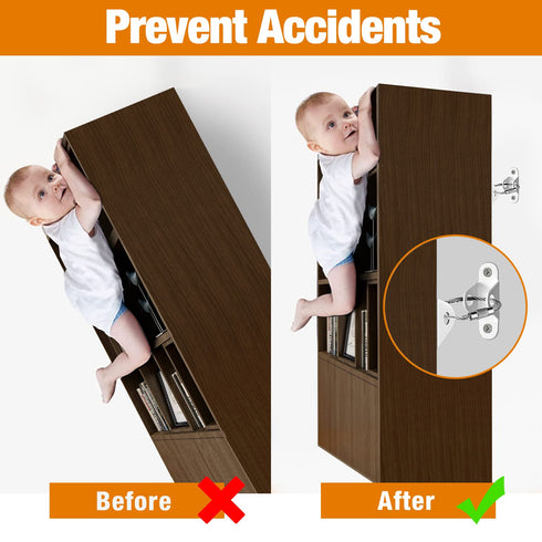 Anti Tip Furniture Anchors (10 Packs) - Baby Proofing Wall Anchor Straps for Dresser Safety, White