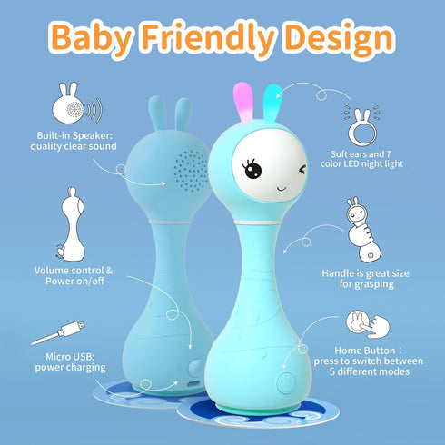 alilo 0-3-6-12-18-24 Months,1 4 9 Smarty Bunny Baby Rattle Musical Light Up Toys, Infants Newborns Baby Toys Year Old