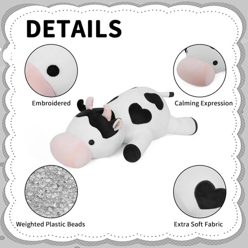 24" 4.2lb FLORVIV Weighted Cow Stuffed Animals Weighted Plush Toy Cute Cow Hugging Dolls Plushies Pillows for Boys