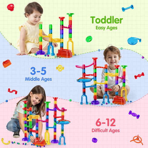 109Pcs 3-12 Marble Run, Marble Maze Game Building Toys for Kid, Upgrade Mable Track Race Construction STEM Learning