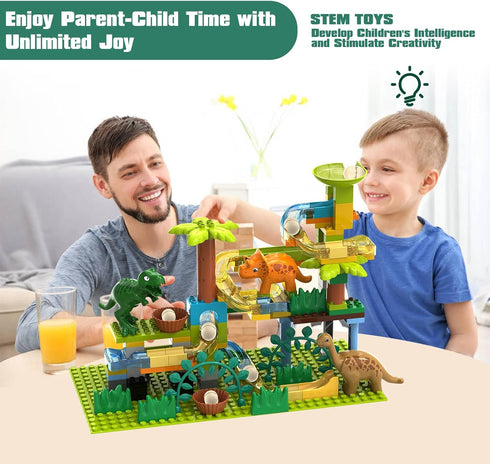 JIXIn Dinosaur Marble Runs for Kids 4-8, Compatible with DUPLO Lego Sets, 125 PCS Classic Big Blocks STEM Toys for Age