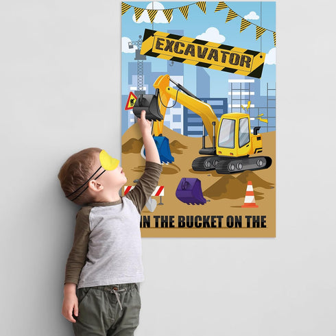 32 Hooqict Pin The Bucket on The Excavator Construction Party Games for Kids Birthday Pin the Games Construction Party