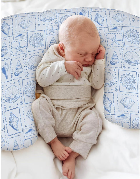 Summer Blue Seashells Baby Nursing Pillow Covers for Boy Girl Boho Beach Conch Nursery Feeding Pillowcase