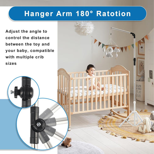 Quynhni 56-78" 180 Baby Crib Mobile Arm,Mobile Hanger for Crib Adjustable Height Top Can Rotate Suitable for Baby Girls