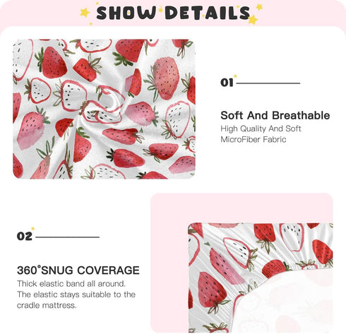 Set, Fitted Crib Sheets for Boys Girls, Soft Breathable Comfortable Watercolor Strawberries Baby Sheet Crib Sheets Fits