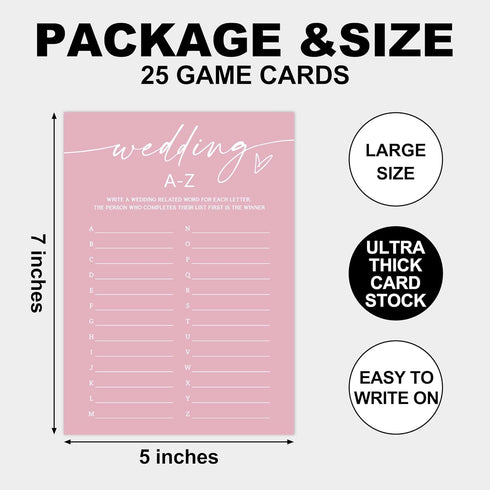 Pink Theme Bridal Shower Games 25 Guests, Wedding A-Z Bridal Games, Wedding Advice Cards, Wedding Games for Reception, Bride Groom Wedding Bachelorette Engagement Party Supplies-B16