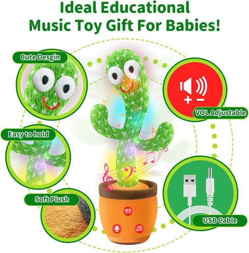 JAKCJFII Rechargeable Dancing Talking Cactus Baby Toys for Toddlers Boys Girls, Singing Mimicking Recording Toy Repeats