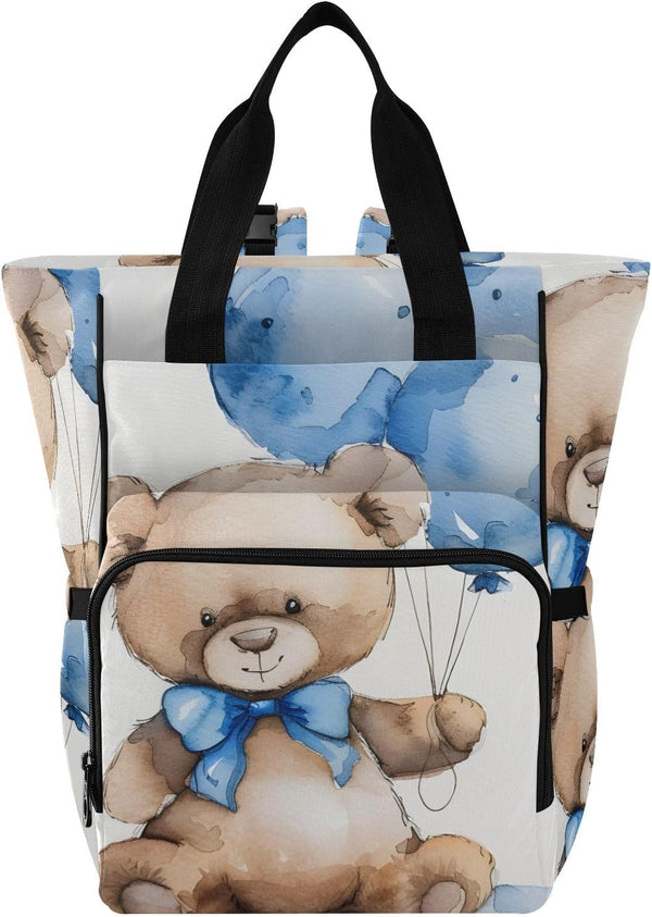 SUABO Baby Diaper Bag Backpack Watercolor Bear with Blue Bow Large Bag Waterproof