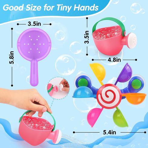 Oukitoymer Set 3, Swimming Baby Bath Toy, Kids Watering Can Bathing Spoons Windmill Water Toys of Fun Interactive Water