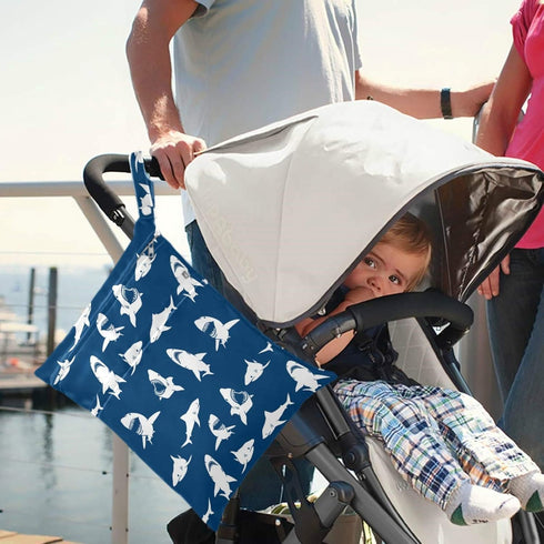 visesunny 2Pcs Fun Shark Wet Bag with Zippered Pockets Washable Reusable Roomy