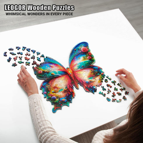 LEOGOR Wooden Puzzles for Adults - Butterfly Oasis - Large 350 Piece (16.1 x 15.1 in) Wood Jigsaws