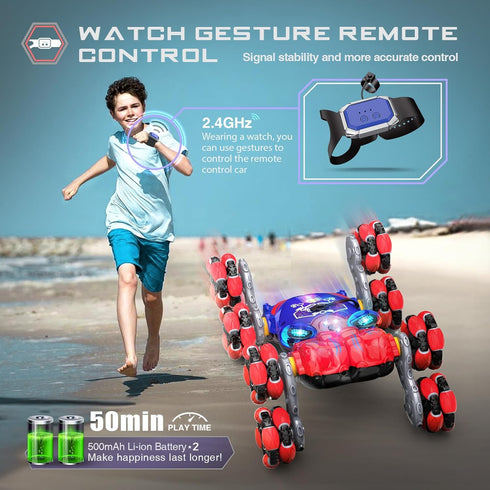 8WD 2.4GHz 8 9 10 11 12 Paaxido Remote Control Car, Gesture Sensing RC Car, RC Stunt Cars Boys Toys with Spray & Light