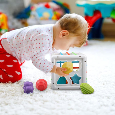 Baby Sensory Shape Sorter Blocks Toy, Montessori Educational Learning Toys for Babies Toddlers 6-18 Months Gifts