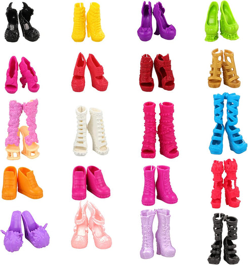 Barwa 10 Pairs Doll Shoes Accessories for Doll Fashion High Heels Sandals Boots Shoes Pack