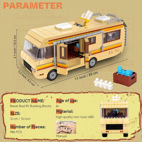 Camper for Break Bad RV Building Set, Creative Camper Van Building Blocks, DIY Technic Toy for Ages 8-14 (986 Pieces)