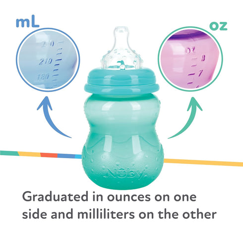 (3-Pack) 8 Oz 0+ Nuby Wide Neck Non-Drip Bottle - Baby Bottles with Anti-Colic Vari-Flo Valve - - Months - Aqua, Pink