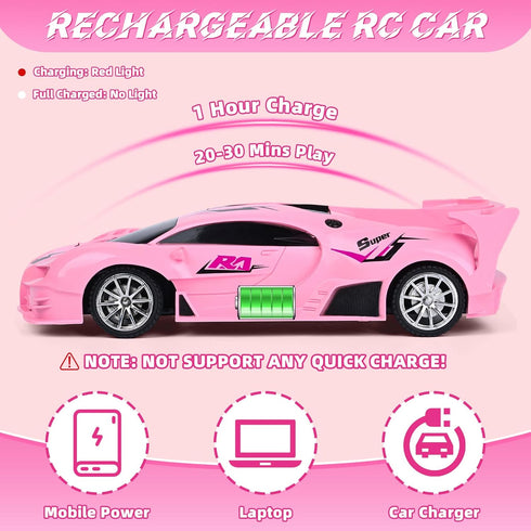 6 7 8-12,1/18 Pink Remote Control Car for Girls, Rechargeable High Speed Drift RC Cars Toys Gifts for Girl Age Super